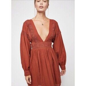 Free People Sugarpie Crochet Mini Dress Cinnamon Small Petite $128 OB843133